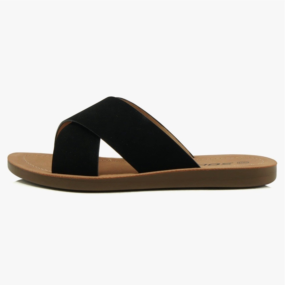 Soda Women Black Crisscross Slide Sandals Flat Open Toe Shoes Size 10 NEW IN BOX